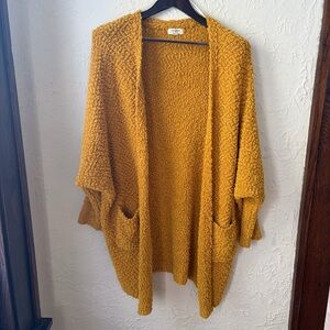 Umgee Mustard Textured Open-Front Sweater